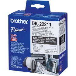 رول برچسب لیبل برادر مشکی رو سفید Brother DK-22211Continuous paper Tape - white label Roll (29.0 mm * 15.24 m)