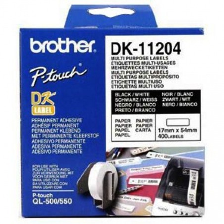 رول برچسب لیبل برادر مشکی رو سفید Brother DK-11204 paper Tape - white label Roll17mm x 54mm Labels