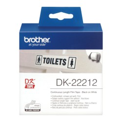 رول برچسب لیبل برادر مشکی رو سفید Genuine Brother DK-22212 Continuous Film Label Roll – Black on White, 62mm*15m Labels