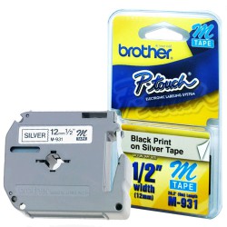 کاست برچسب لیبل برادر M-931 مشکی روی نقره ای Brother M-931 Black-On-silver 12mm x 8 meter