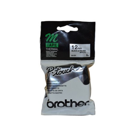 کاست برچسب لیبل برادر M-931 مشکی روی نقره ای Brother M-931 Black-On-silver 12mm x 8 meter